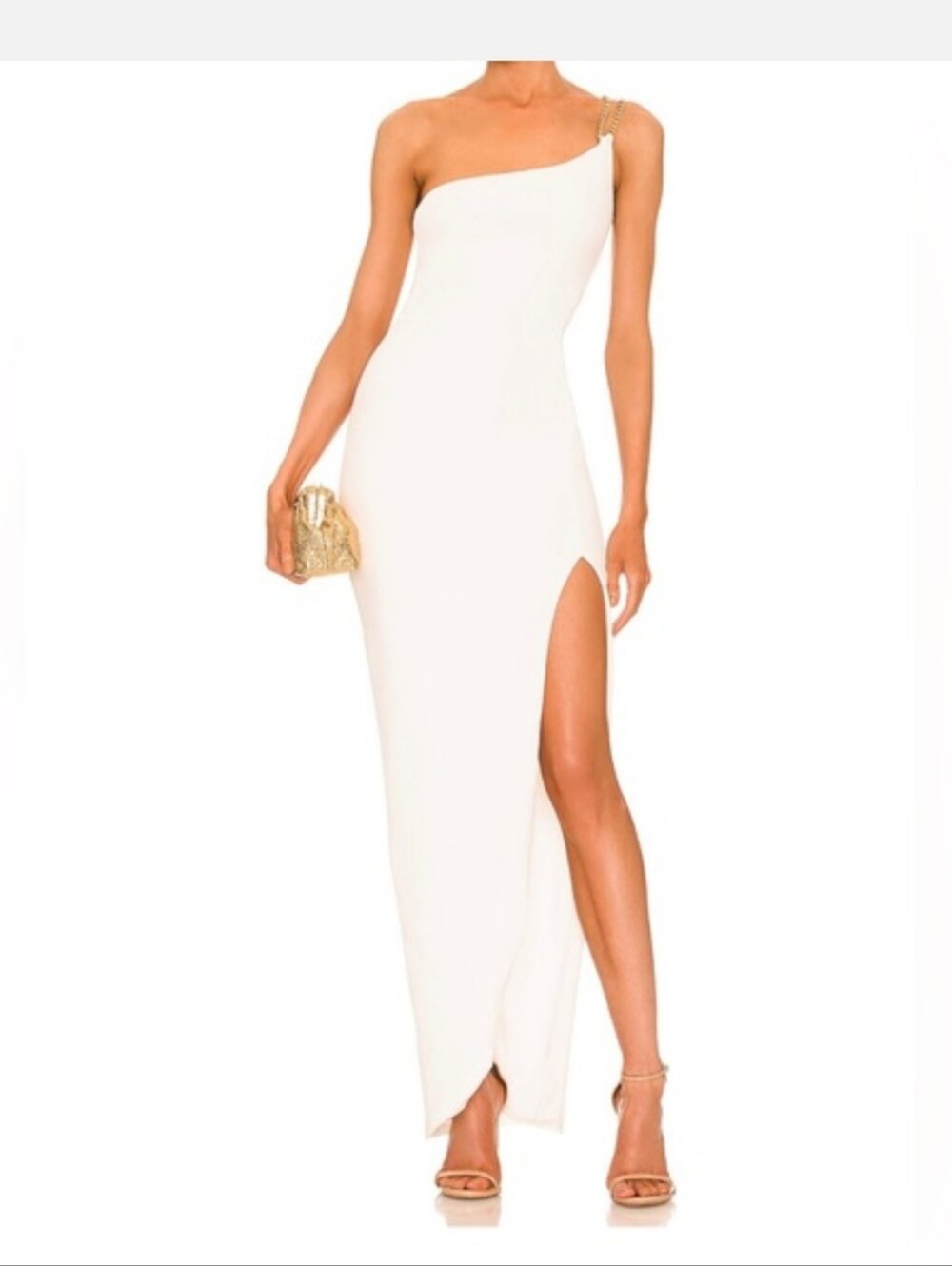 Nookie Nwt Estella White One-Shoulder Dress with Gold Chain Detail Size XS